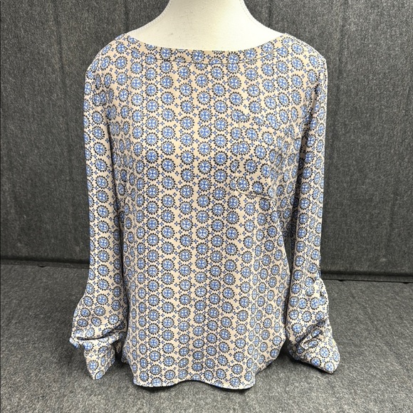 LOFT Tops - Loft Blue and White Relaxed Boxy Long Sleeve Blouse